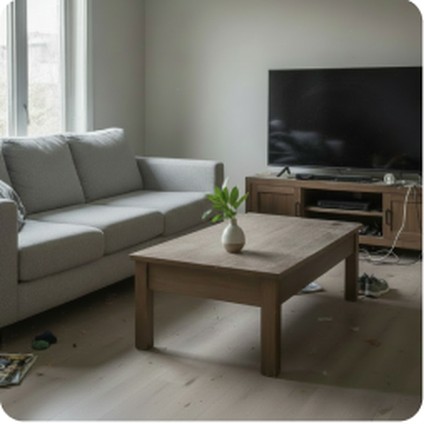 The same living room tidy and spotless after cleaning